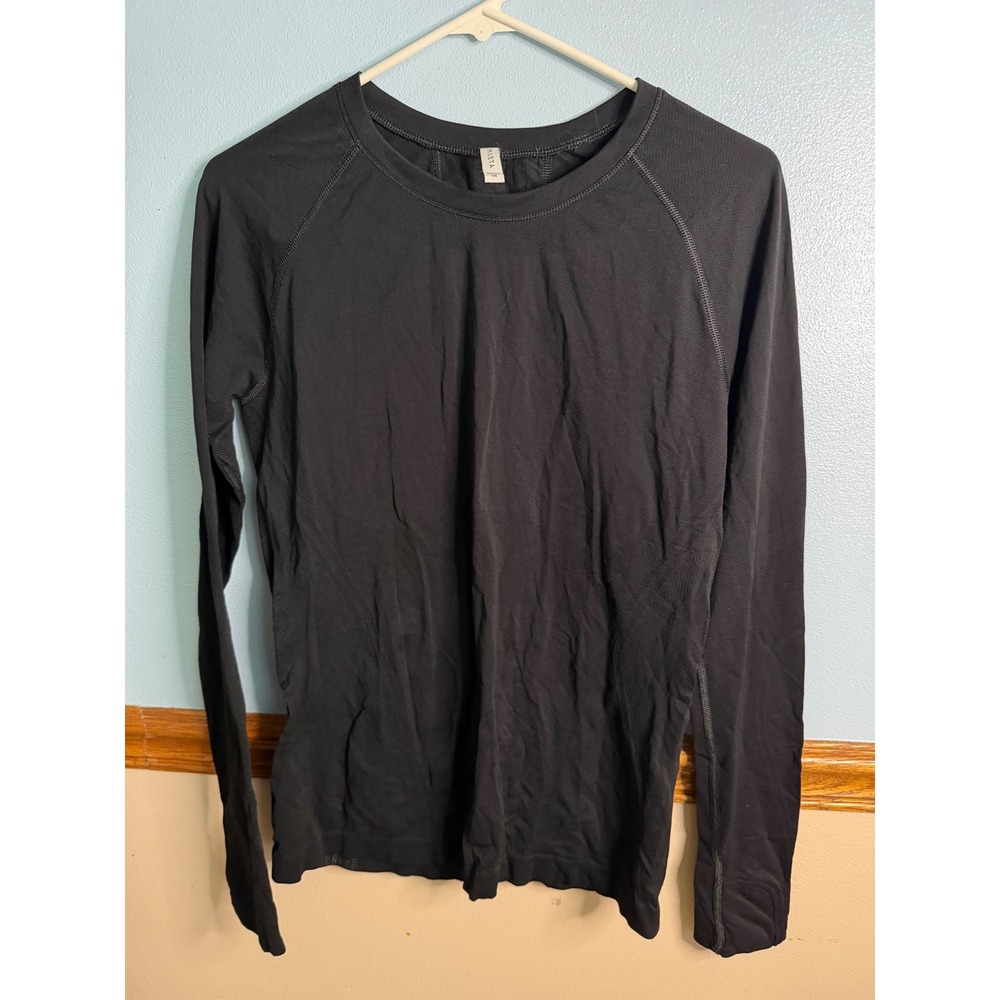 Athleta Momentum Long Sleeve Top Black Seamless Running Shirt Medium